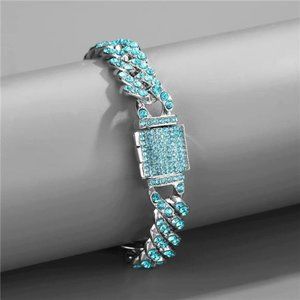 NEW Mens Iced Out Blue/Silver Diamond Bracelet